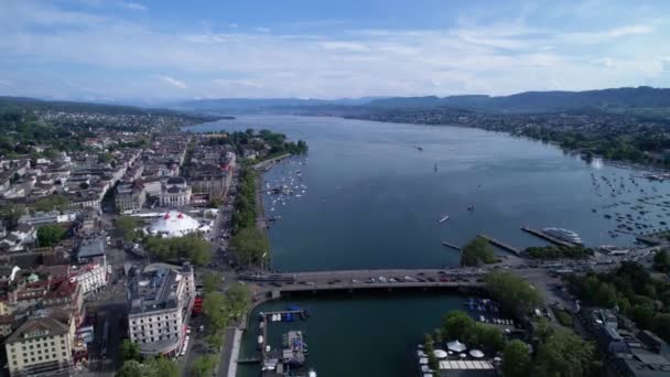 Hafen Tiefenbrunnen Docking Harbour Road Bridge Zurich Switzerland — Video