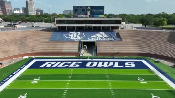 Risfotbollsstadion Vid Rice University Stigande Antennen Avslöja College Idrottsplats — Stockvideo