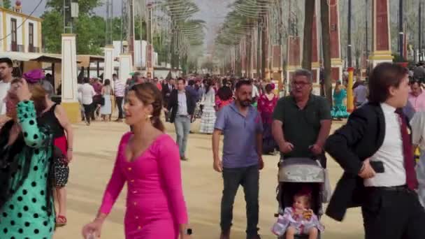 Spanish People Dressed Walking Spring Fair Spain — Videoclip de stoc