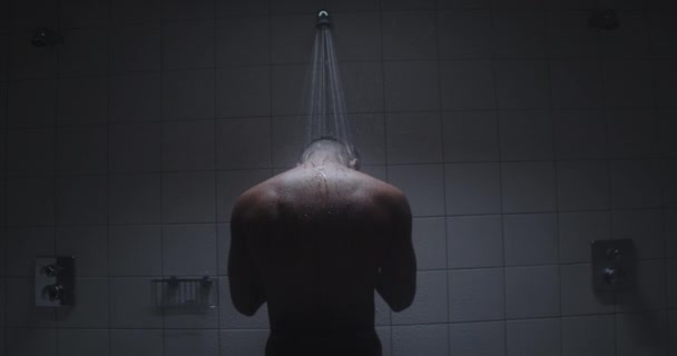 Young Black Male Taking Shower Thinking — Stockvideo