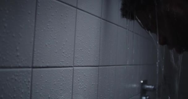 Young Black Man Taking Hot Steaming Shower — Αρχείο Βίντεο