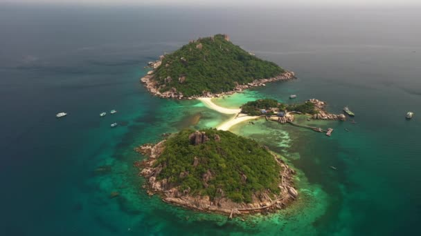 Aerial View Beautiful Top View Two Connected Islands Koh Nang — Stock Video