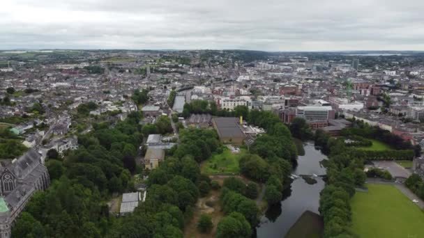 Cork City Ireland Rising Aerial Drone View — Stock video