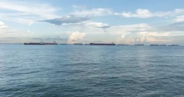 East Coast Beach Singapore Ships Boats Fishing Rods Frame High — стоковое видео