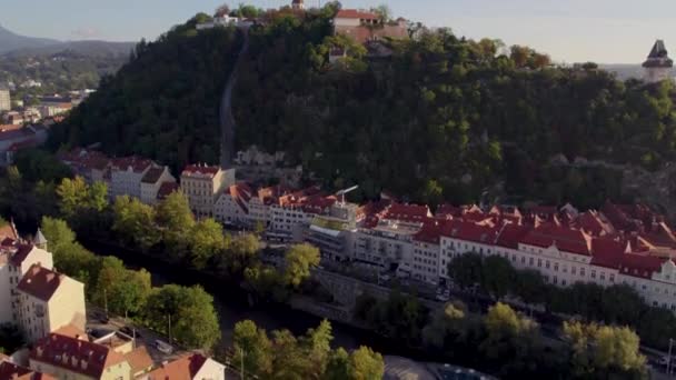 Avusturya Daki Graz Schloberg Dolomit Orman Tepesindeki Uhrturm Saat Kulesinin — Stok video
