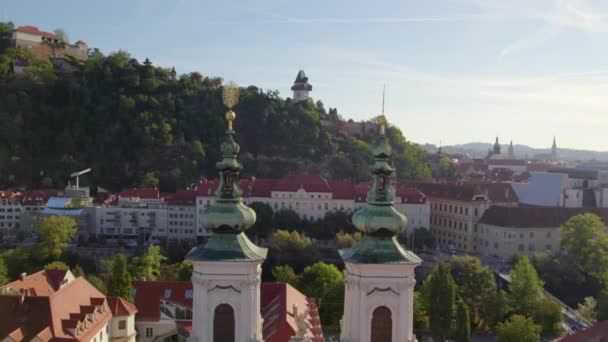 Aerial View Drone Flying Baroque Towers — Stok video