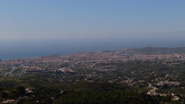 Hilltop View Mijas Landscape Spain Pan Right — ストック動画