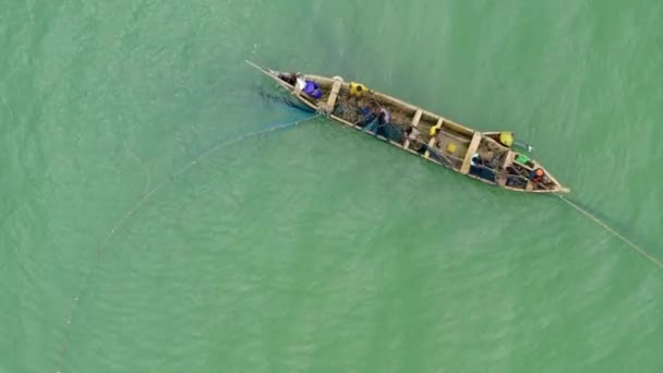 Aerial Shot Boat Canoe Fishing Sea Day_5 — Stock Video