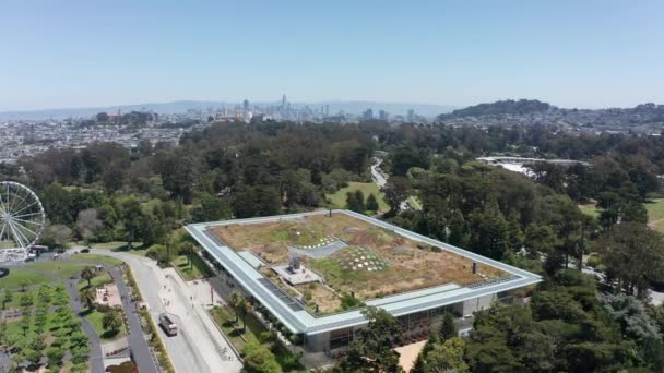 Descending Aerial Close Shot California Academy Sciences Museum Golden Gate — Video Stock