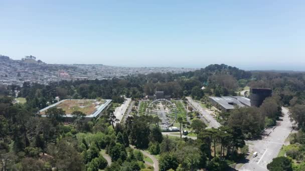 Aerial Wide Descending Shot Music Concourse Golden Gate Park San — Wideo stockowe