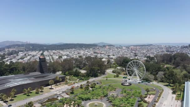 Reverse Pullback Aerial Shot Music Concourse Golden Gate Park San — Stok Video