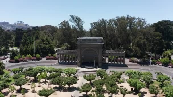 Aerial Push Close Shot Spreckles Temple Music Golden Gate Park — Stockvideo