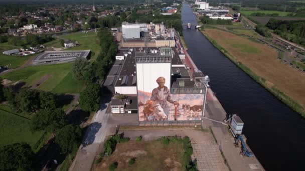 Aerial Overview Factory Storage Buildings Twentekanaal Waterway Canal Industry Inland — Video