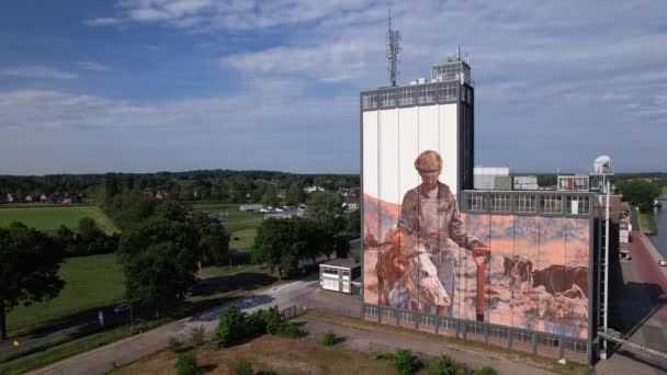 Aerial Rotating Movement Factory Storage Facility Twentekanaal Waterway Canal Industry — Video