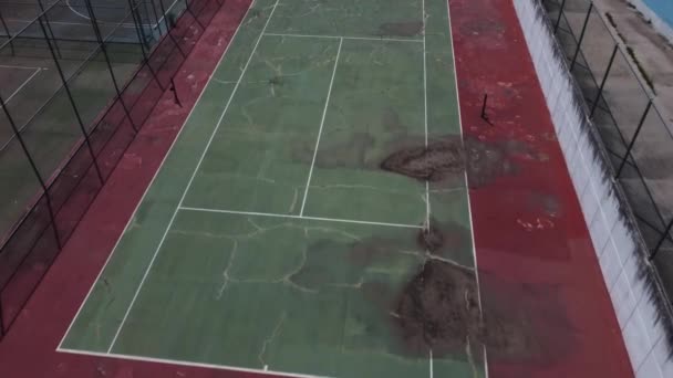 Une Vue Aérienne Depuis Vol Oiseau Terrain Tennis Abandonné — Video