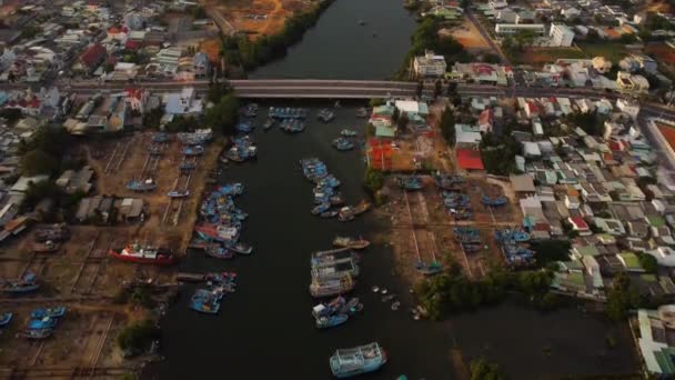 Slow Aerial Flying Backwards Ship Building Fixing Place Phan Thiet — ストック動画