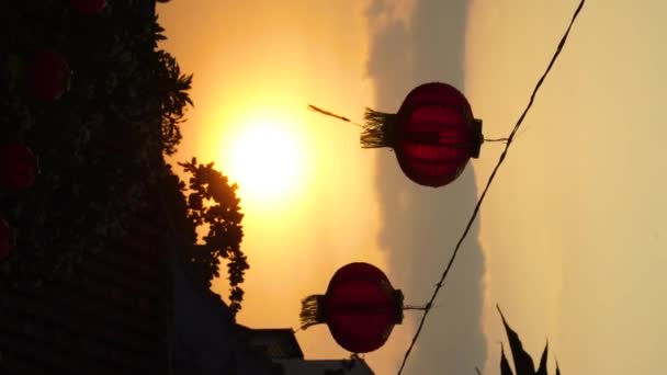 Vertical Traditional Classic Chinese Lantern Wind Colourful Sunset Asia East — Stockvideo