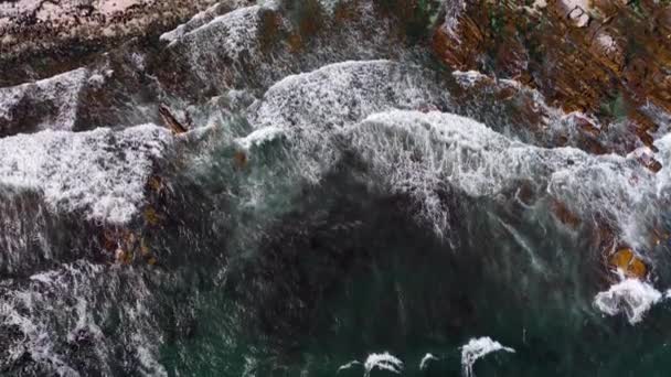 Abstract Majestic Top View Waves Washing Cape Point Reef Drone — Stock video