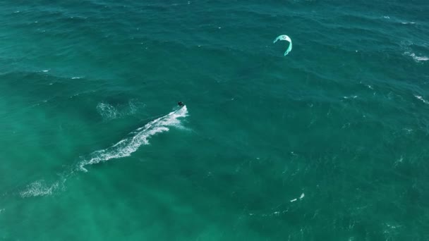 Super Slow Motion Kite Surfer Sailing Windy Turquoise African Ocean — Video