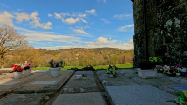 Monastery Graveyard Drone Flying Tombs Aciveiro Monastery Pontevedra — Stok video