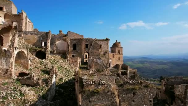 Craco Abandoned Town Basilicata Southern Italy Ghost Town Hit Landslide — Stock video
