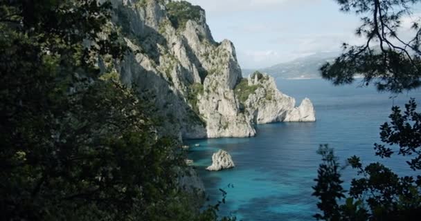 Beautiful View Some Cliffs Island Capri Italy Sunny Evening Spring — Vídeos de Stock