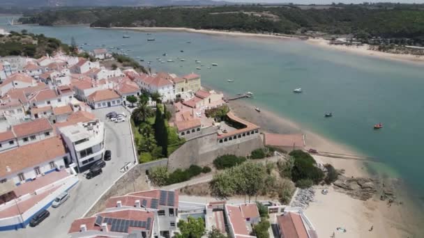 Aerial View Forte Clemente Vila Nova Milfontes 사이트 동그란 — 비디오