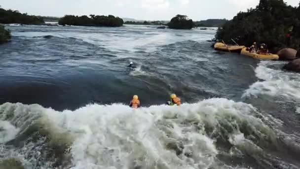 Flygfoto Personer Påstigning Nilen Jinja Uganda — Stockvideo