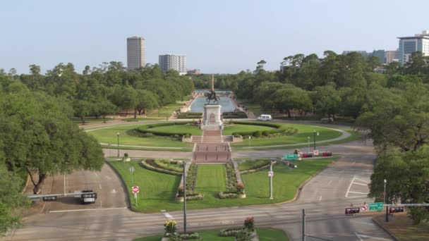 Drone View Sam Houston Statue Hermann Park Houston Texas — Stok video