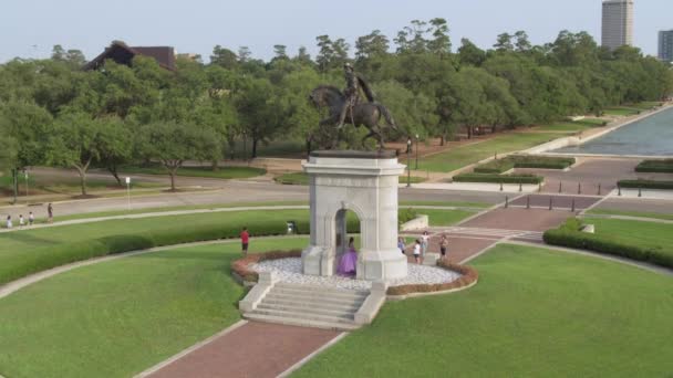 Drone View Sam Houston Statue Hermann Park Houston Texas — Stok video