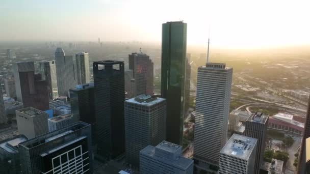 Aerial Flight Skyscraper Tower Buildings Downtown Houston Texas Usa Oil — Stok video