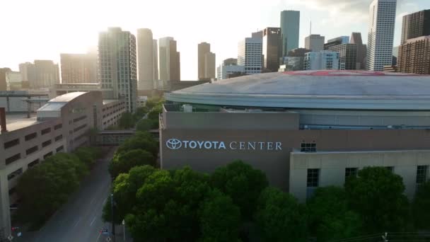 Toyota Center Houston Texas Skyline Aerial Approach Home Houston Rockets — Stok video