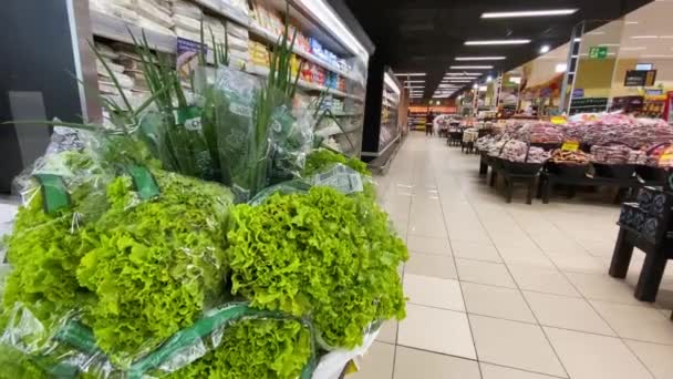 Backward Shots Almost Empty Supermarket Show How Bad Recession Industry — стоковое видео