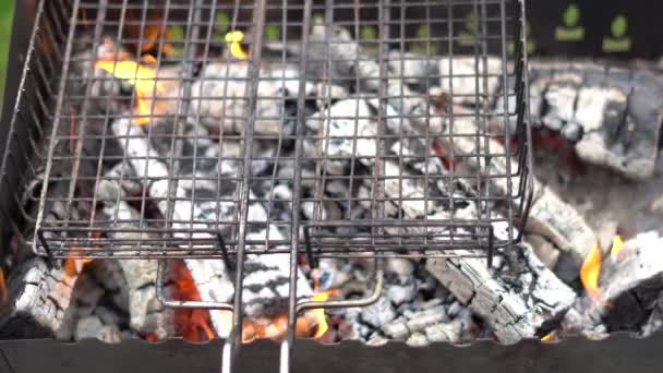 Bbq Grill Burning Left Overs Previous Cook Getting Ready New — Stock video
