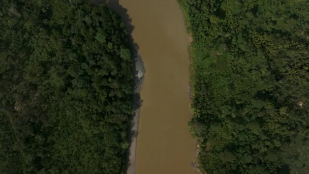 Topdown View Forest River Indigenous Village Amazon Ecuador Aerial Shot — Stockvideo