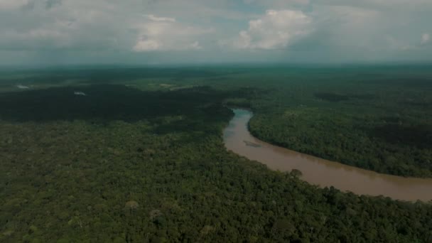 Amazonian Rainforest River Dramatic Sky Cloudscape Aerial Tilt — Video Stock