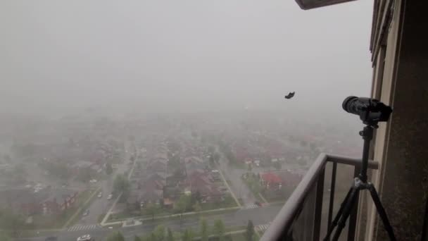 Piece Paper Flying Wind Foggy Day Balcony Camera Ready Shoot — Vídeos de Stock
