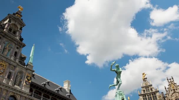 City Hall Guild Houses Brabo Statue Grote Markt Antwerp Belgium — Stock video