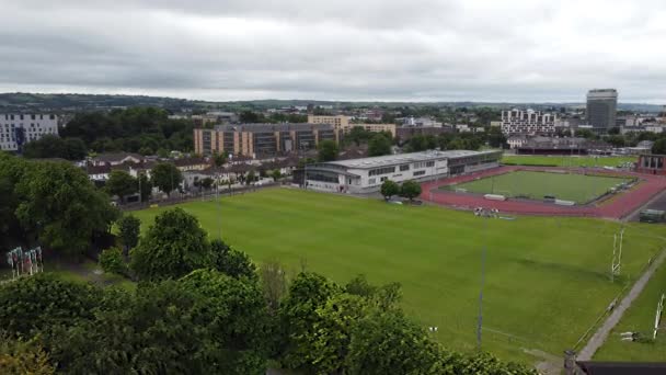 Mardyke Sports Ground Cork Ireland Panning Aerial Drone View — Stock video