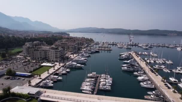 Porto Montenegro Tivat Aerial View Marina Luxury Bayfront Buildings Villas — Stock video
