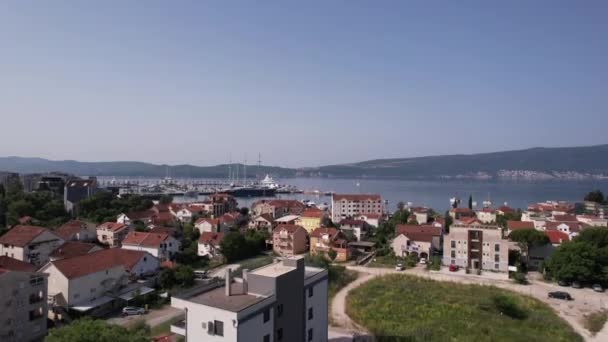 Aerial View Tivat Porto Montenegro Resort Marina Bayfront Buildings Adriatic — Video Stock