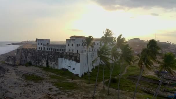 Impresionante Puesta Sol Vista Aérea Del Castillo Elimina — Vídeos de Stock