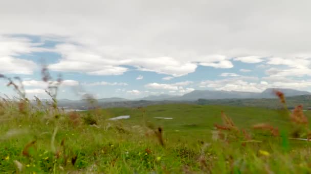 Fast Moving Clouds Looking Out Mountains Handa Island Scotland Grass — Wideo stockowe