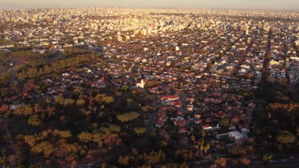 Circular Drone View Residential Area City Buenos Aires Sunset Green — Stock video