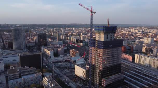 Building Construction City Lyon France Aerial Rising — Stockvideo