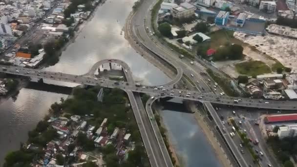 Aerial View Bridge Junction Traffic River Chi Minh City Vietnam — Stock videók