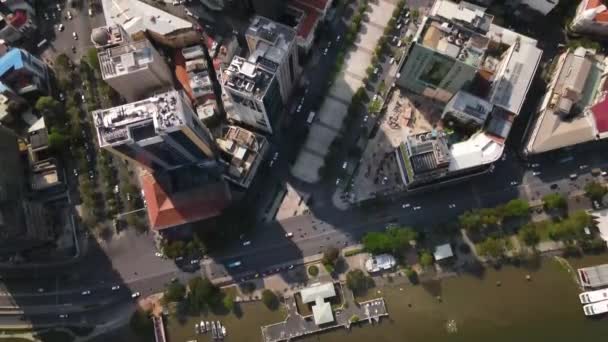 Birds Eye Aerial View Chi Minh District Riverfront Buildings Street — 비디오