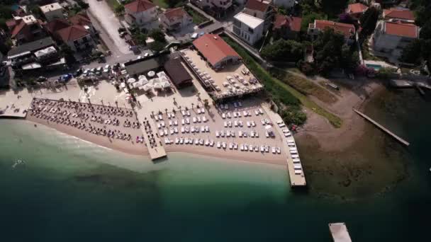 Aerial View Tivat Montenegro Kotor Bay Town Beach Buildings Luxury — Vídeos de Stock