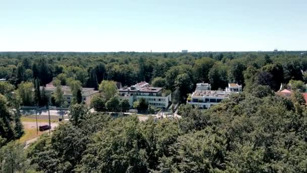 Drone Aerial View Streetcar Munich Suburb Flying Street Tram Noble — 图库视频影像