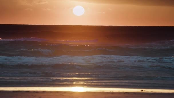 Beautiful Sunset Sea Danish Coast Slow Motion Pan Left — Stockvideo